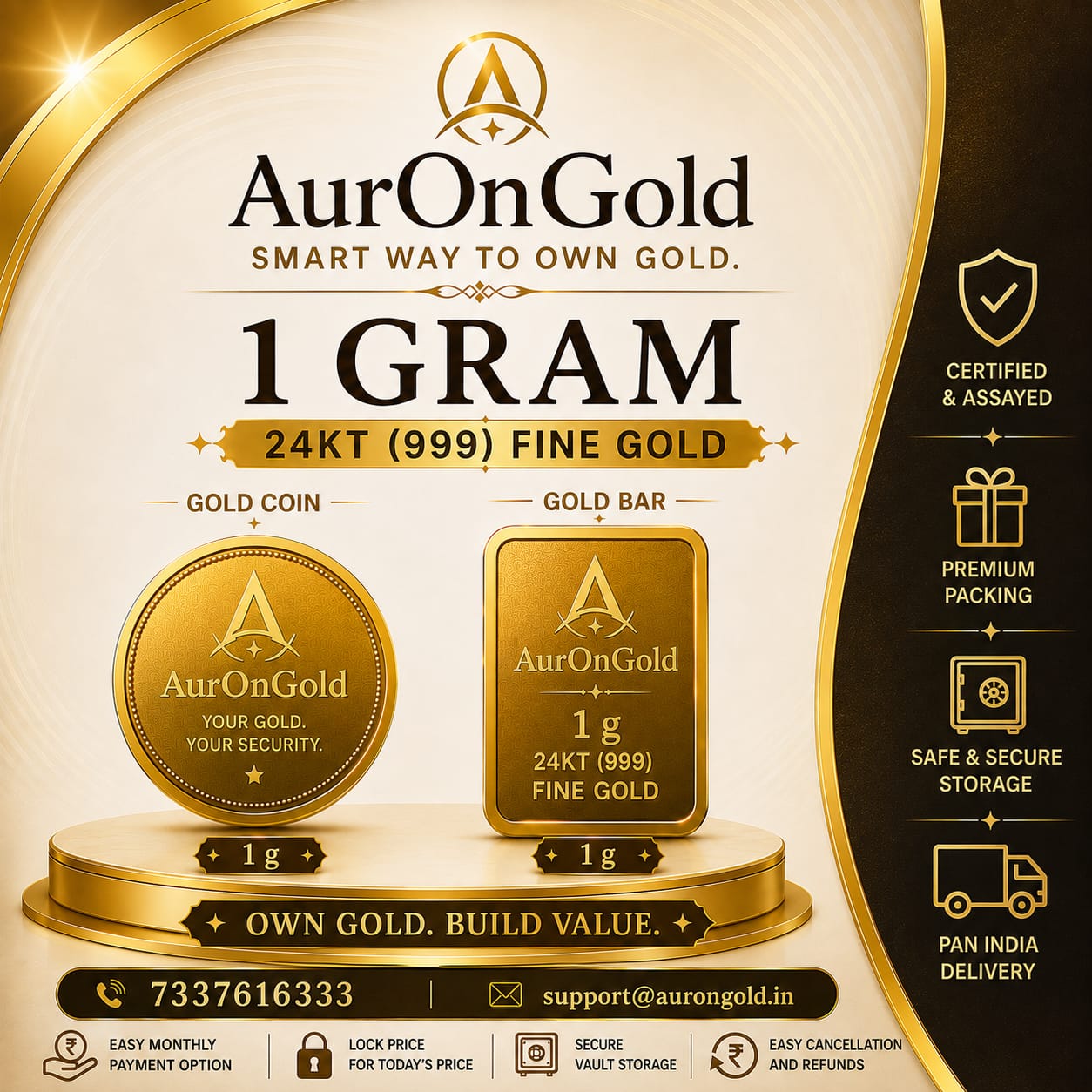 Auron Gold 1 Gram gold 24KT 999 Coin/Bar