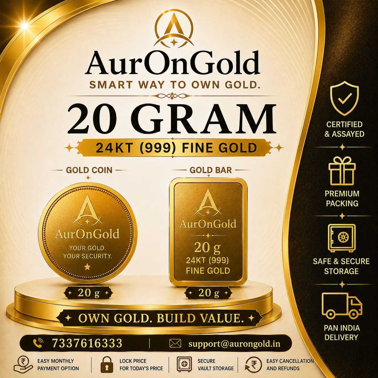 Auron Gold 20 Gram gold 24KT 999 Coin/Bar