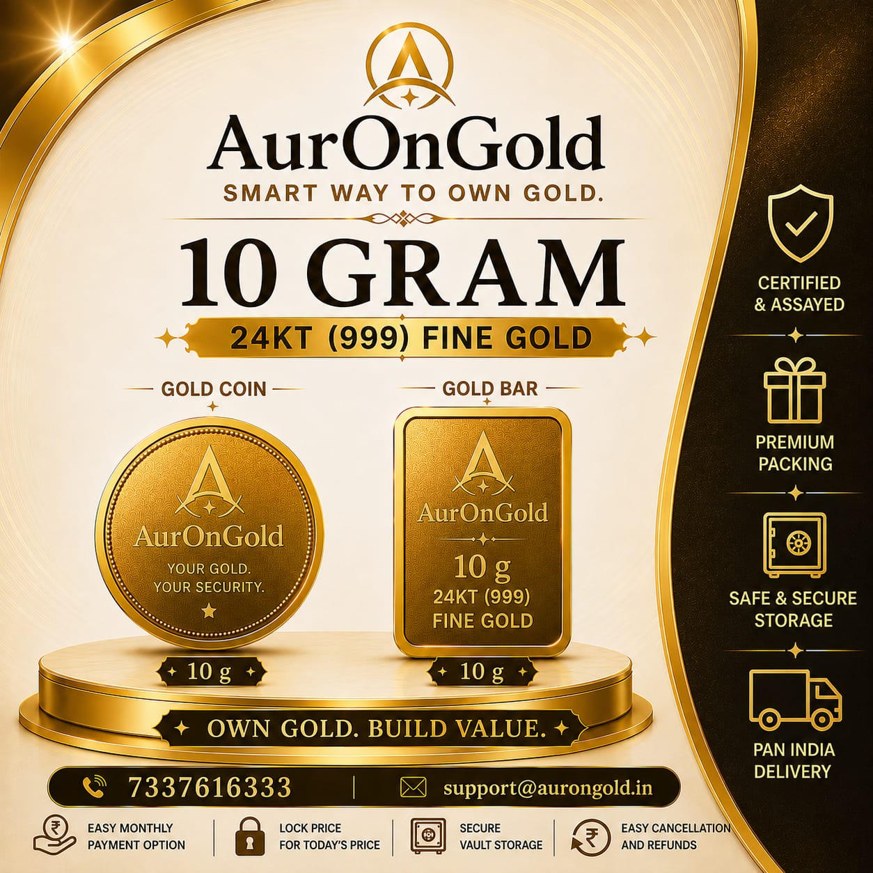 Auron Gold 10 Gram gold 24KT 999 Coin/Bar